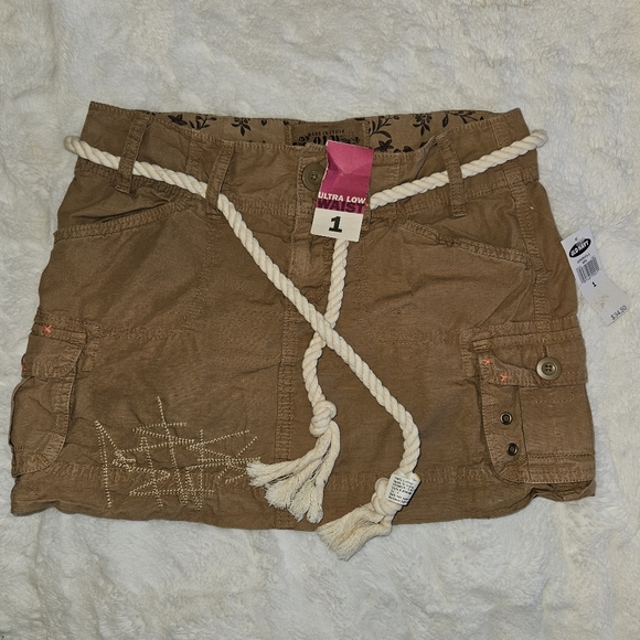 NWT! Y2k Mini Skirt Cargo Old Navy Ultra Low Waist Khaki Rope Belt 2000s NEW - Picture 2 of 16